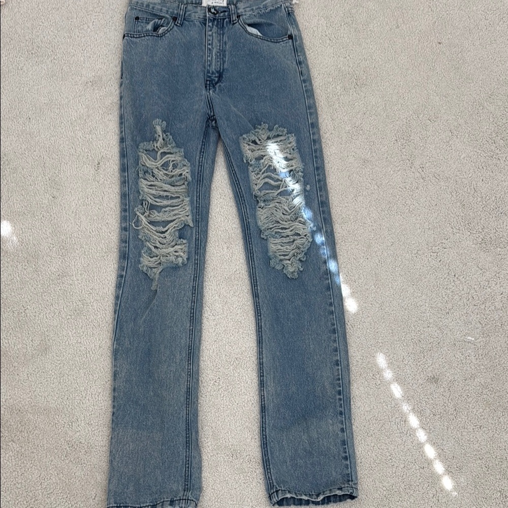 One Teaspoon Blue Straight Leg Distressed Jeans